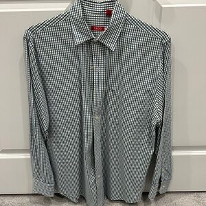 Izod Green and White Check Long-Sleeve Dress Shirt